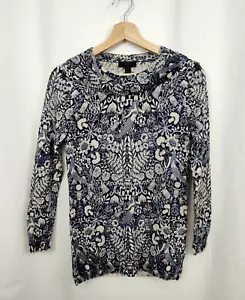 J Crew Meerjungfrau Merinowolle Pullover Damen klein blau creme mit Beschädigung - Bild 1 von 12