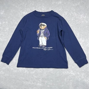 Polo Ralph Lauren T-Shirt Boys Kids 7 Blue Polo Bear Graphic Long Sleeve Tee - Picture 1 of 10