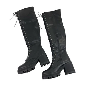 Truffle Collection Women's Black Over-the-Knee Chunky Lace-Up Boots Size 8 S18 - Picture 1 of 6