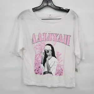New Bp Women White Aaliyah Graphic Band Tee Boxy Crew Neck T-Shirt Size XXS - Picture 1 of 4