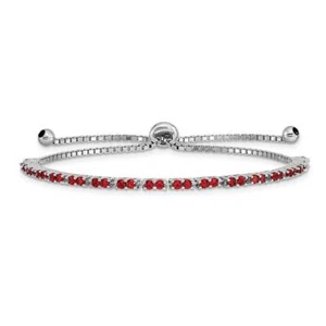 Sterling Silver Rhodium Plated July Red CZ Adjustable Bracelet - Picture 1 of 1