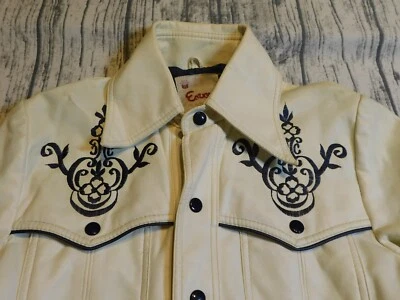 70's VTG JACKET FAUX LEATHER EMBROIDERED ROCKABILLY DISCO DAGGER COLLAR MENS S - Image 1 of 4