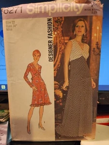 1970's SIMPLICITY Pattern 6271 Designer Fashion Misses 2 Length DRESS Size 12 - Picture 1 of 2