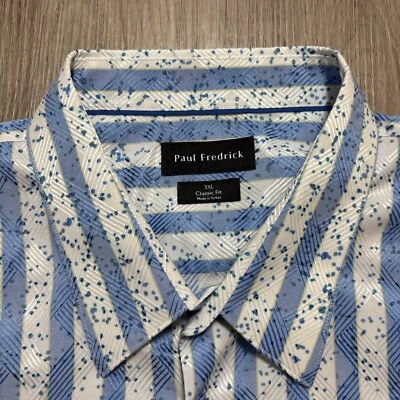 Paul Frederick Long Sleeve Blue Striped Classic Fit Dress Shirt Size 3XL - Image 1 of 4