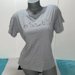 VICTORIA'S SECRET RUFFLE T- SHIRT SHORT SLEEVE BLING SEQUIN ANGEL Sz MEDIUM. NWT - Picture 1 of 8