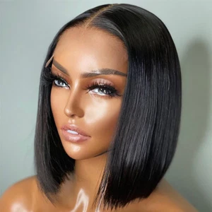 Glueless Lace Front Wig Short Human Hair Lace Front Wigs for Women Straight Bob - Picture 1 of 4