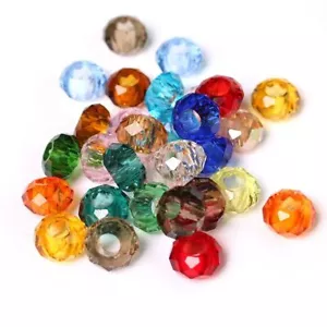 Multicolor Crystal Glass Big Hole Bead Jewelry Charms Making Spacer Beads 20pcs - Picture 1 of 35
