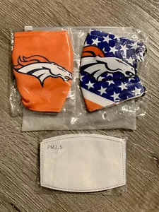2x Denver Broncos Face Masks Face Covering Adults Kids With Filters New! - Picture 1 of 7