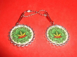 #2 MARIJUANA Leaf " 420 " Bottle Cap Zipper pull Charms, I.D. Tags w/Bead Chain - Picture 1 of 3
