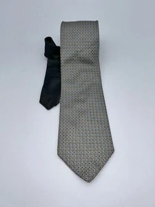 TOMMY HILFIGER Men's SILK Tie Tan (or Gray) with Blue Dot Pattern Very Nice Look - Picture 1 of 3