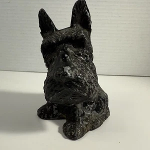Salvadanaio vintage Scottish Terrier metallo fuso nero tappo scozzese - Foto 1 di 15