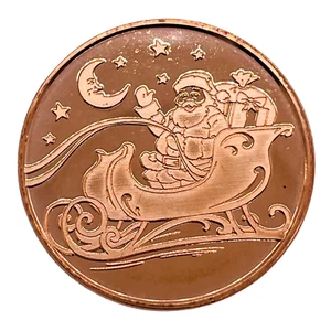 Slitta di Babbo Natale Natale 1 oz moneta rotonda in rame fine .999 VP475 - Foto 1 di 2