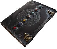 Seven Stone Embossed Handmade Jumbo Black Leather Journal Office Diary Notebook