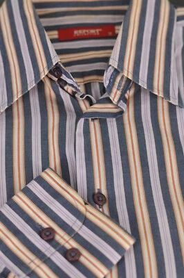 REPORT Collection Men's YBlue Brown & Purple Stripe Cotton Casual Shirt M Medium - Image 1 of 3
