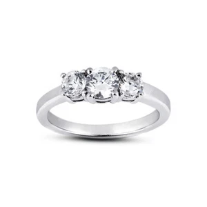 0.92ct F/VS2 Round Natural Certified Diamonds Platinum Classic Three-Stone Ring - Picture 1 of 16