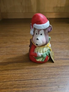 Vintage 1980's Bell Jasco Christmas Monkey with Bananas Taiwan Ceramic 4.5" Tall - Picture 1 of 5