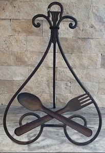 Fork & Spoon Cookbook Holder 11'' Tall Gold Color Metal Tabletop Easel Stand - Picture 1 of 4