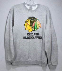 Chicago Blackhawks Hockey Gray Crewneck Sweatshirt Size Medium Jerzees - Picture 1 of 5