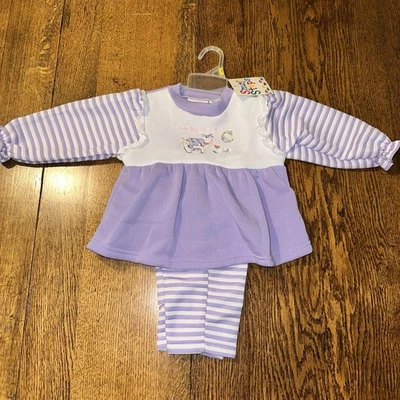 Conjunto de bebé de colección años 90 bordado vaca conjunto ojales púrpura 24 meses pequeños pasos Foto 1 de 4
