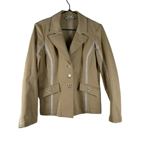 Blazer corto ST JOHN SPORT Marie gris tostado de 3 botones con ribete de ganchillo talla P 2 - Imagen 1 de 9
