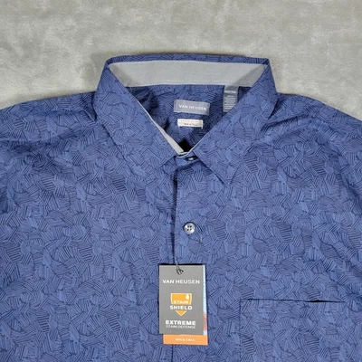 Camisa con botones Van Heusen para hombre talla XLT protector contra manchas geométrico azul marino negra nueva con etiquetas Foto 1 de 4