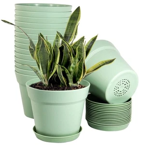 16 Pack 6 inch Plastic Planters, Plastic Indoor Planter Flower Pots, Heavy Du... - Picture 1 of 7