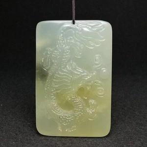 Colgante Largo Dragón Jade Tallado Chino 45G Yu Bi Yubi Antigua Colección - Imagen 1 de 11