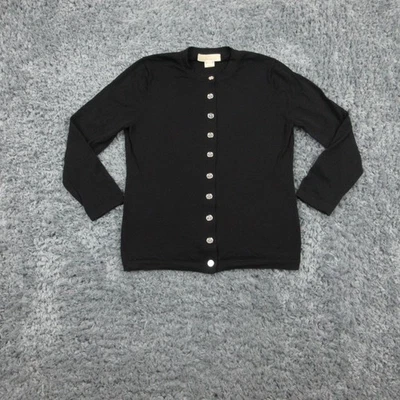 Cardigã Michael Kors suéter feminino grande preto lã merino botão leve - Imagem 1 de 4