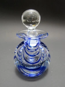 Vtg MMA Art Glass Blue Swirl Perfume Bottle Paperweight 4.5”x 3” Marigold Glass - Picture 1 of 3