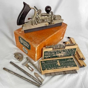 Nice Stanley No 45 Combination Plane In Box - 22 Cutters - Sweetheart Logo 1920s - Picture 1 of 22