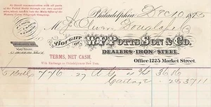 Billhead 1875 Philadelphia Pennsylvania W.F. POTTS Son & Co. HIERRO SteeL HIBBERD - Imagen 1 de 1
