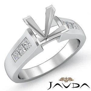 Princess Multi Shape Semi Mount Side Diamond Wedding Ring 14k White Gold 0.6Ctw - Picture 1 of 6