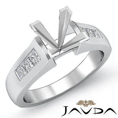 Princess Multi Shape Semi Mount Side Diamond Wedding Ring 14k White Gold 0.6Ctw - Image 1 of 4