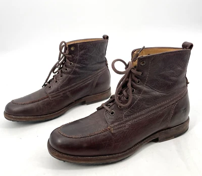 Frye mens size 10 B Phillip Work Ankle leather Combat Boot Dark Brown lace up - Image 1 of 4