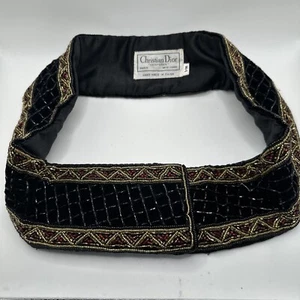 Christian Dior Adjustable Satin Beaded Belt with Gld/Bl/Rd Sequin 35.5"x 3” M/L - Picture 1 of 7