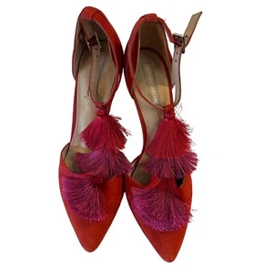 CAMILIA Red Suede Leather Tassel Heels By Antonio Melani Womens Size 7.5M - Picture 1 of 12