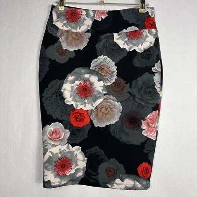 Catherine Malandrino Pencil Skirt Womens Large Black Floral High Waist Pull On Foto 1 de 4