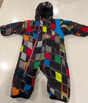 Obermeyer Kids Multicolor Blocks Hooded Fleece Lined Snobib ,Item Runs LG Size  - Image 1 of 3