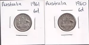 Australia Group of 2 Sixpence 1960 1961 in 2x2 Coin Holders (2 Coins) - Bild 1 von 3