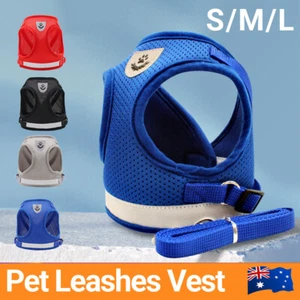 Reflective Dog Cat Pet Harness Leash Puppy Soft Adjustable Vest Mesh Clothes AU - Picture 1 of 20