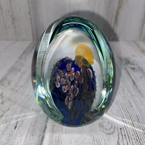 Satava Studio Glass Flat Face EggPaperweight Jellyfish Ocean Signed & Dated 7/92 - Picture 1 of 12