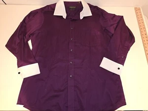 Donald J Trump Shirt Mens 16 1/2 32/33 Dk Purple Signature Series French Cuff - Picture 1 of 12