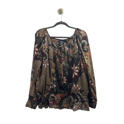 Blusa Willi Smith Mujer Talla XL Marrón Cachemira Floral Manga Larga Calce Suelto Foto 1 de 4
