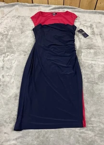 Chaps Women’s Dress Size Small Sleeveless Lined with Slit up leg Red Navy - Picture 1 of 18