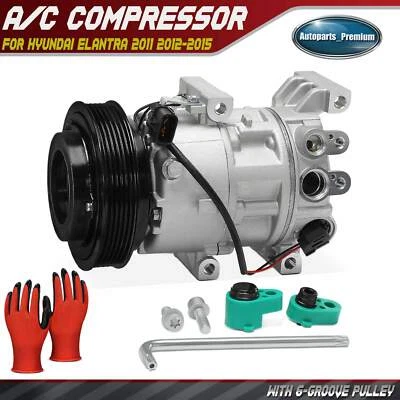 AC A/C Compressor with 6-Groove Pulley & Clutch for Hyundai Elantra 2011-2015 - Image 1 of 4