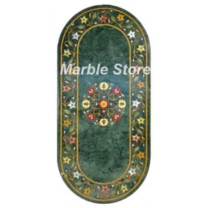 Mesa de mármol verde 48"" x 24"" Pietra Dura Arte floral hecha a mano para decoración del hogar - Imagen 1 de 1
