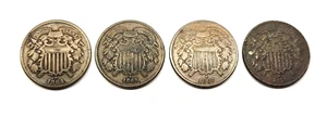 1864, 1865, 1867, 187, Two Cent Pieces - Picture 1 of 10
