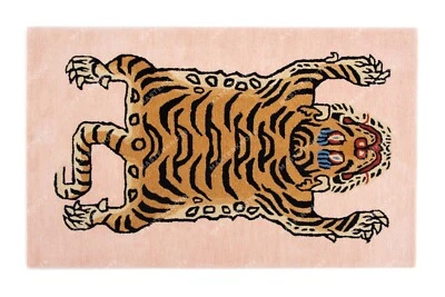 Indio Alfombras Lana 2.4x3m Rosa Estampado de Tigre Bohemio Mechón a Mano - Imagen 1 de 4