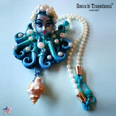 Collar colgante cabeza muñeca joyería perlas pulpo anilladas azules concha de mar lujo Foto 1 de 4