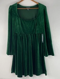 Modcloth Babydoll Green Velvet Holiday Winter Dress New Womens Small - Picture 1 of 10